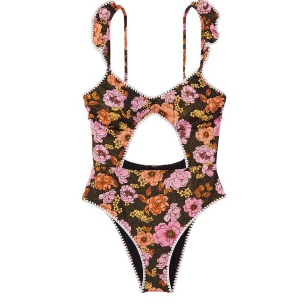 NWT VICTORIA'S SECRET SWIM Ruffle One-Piece Swimsuit with Crochet Trim - Picture 3 of 12